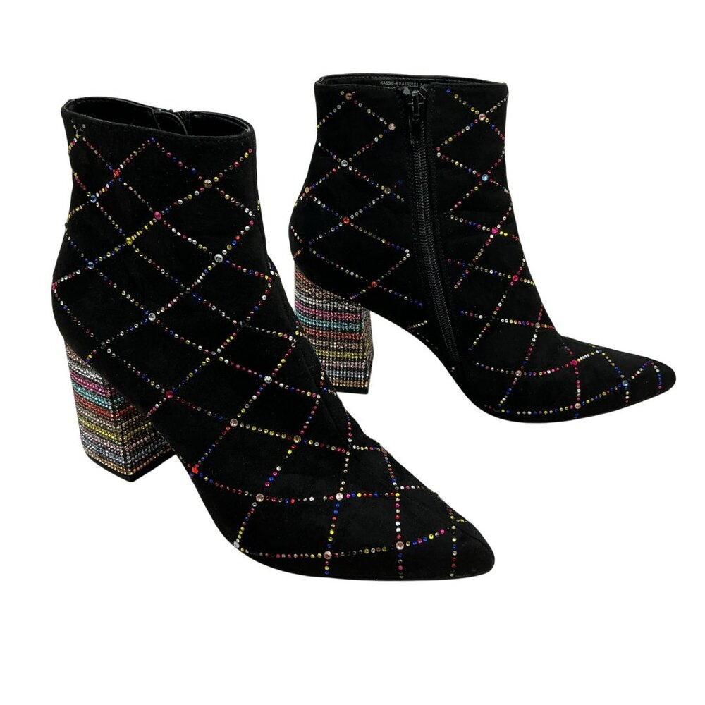 Betsey Johnson Kassie Rhinestone Block Heel Zip Ankle Booties Womens 8.5M Black - Picture 8 of 16